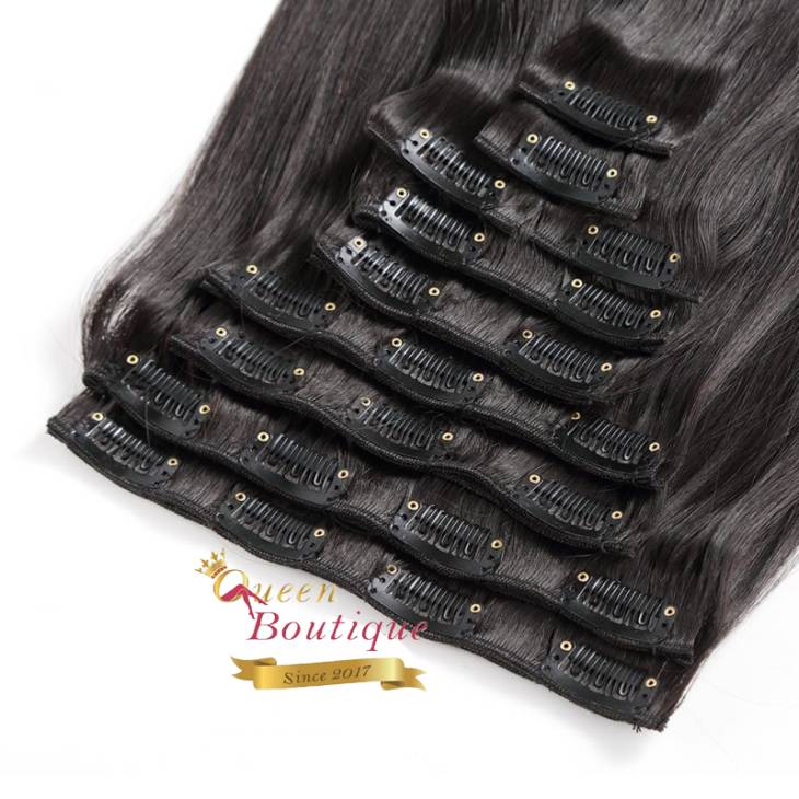 Extensions en clip 10 pièces Noir Lisse 200g