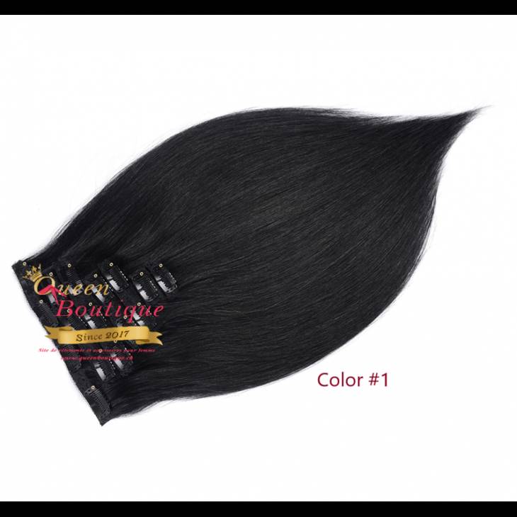 Extensions en clip 10 pièces Noir Lisse 200g