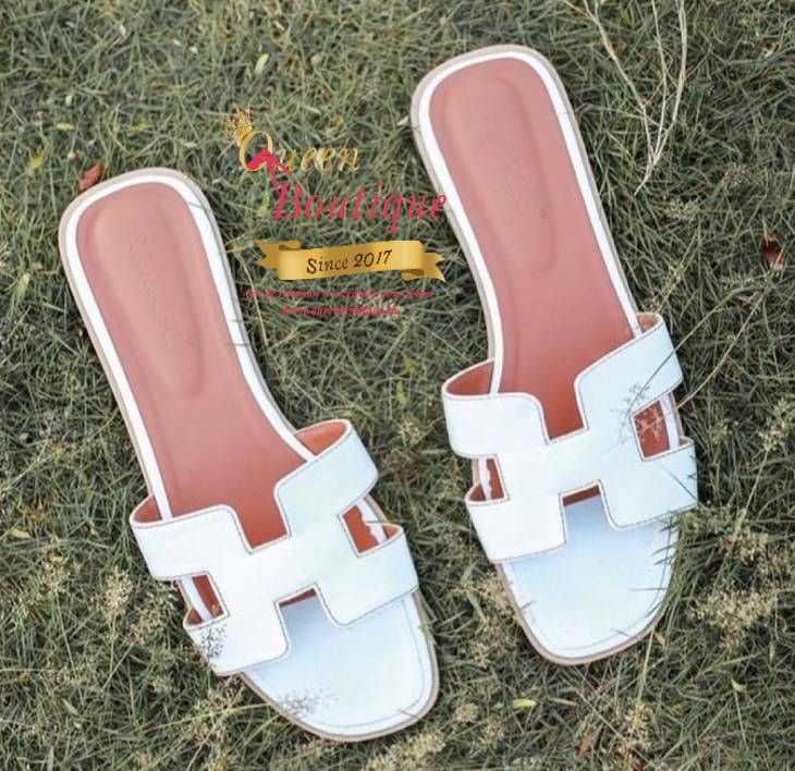 Slippers style HMes Cuir Blanches