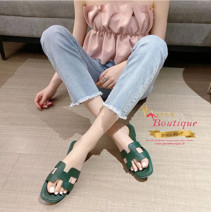 Slippers style HMes Cuir Verte – Image 2
