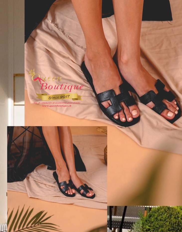 Slippers style HMes Cuir Noire