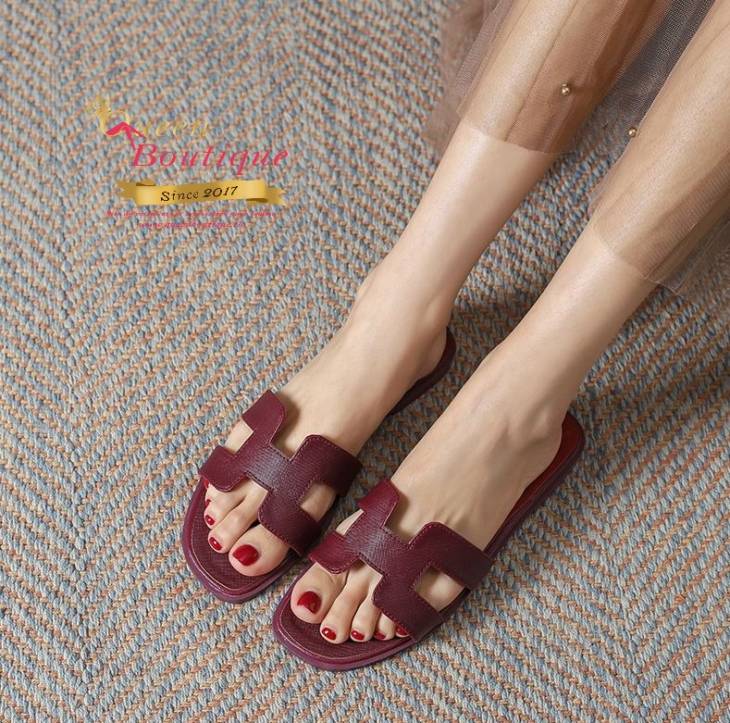 Slippers style HMes Cuir Bordeaux