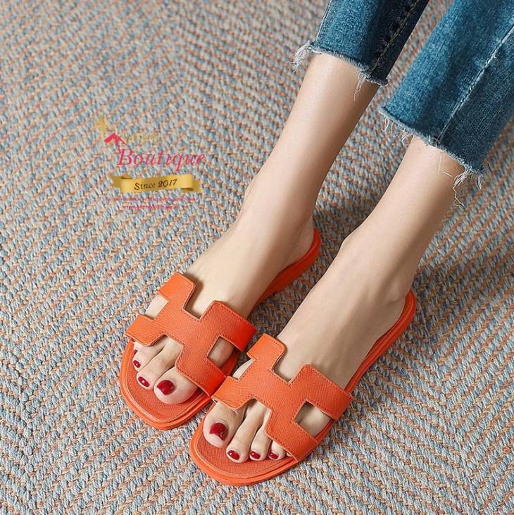 Slippers style HMes Cuir Orange